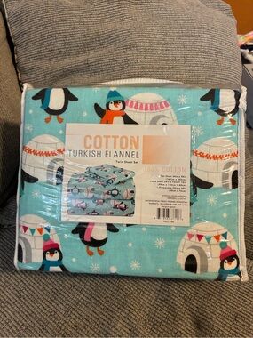 Morgan Home Penquin Igloos 3-Piece Multi Turkish Cotton King Flannel Sheet SET